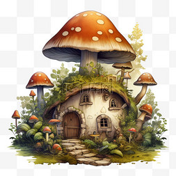 合成蘑菇树屋元素立体免抠图案