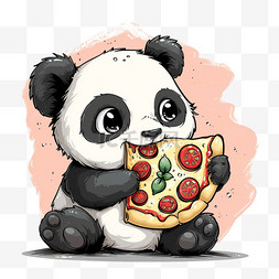 卡通可爱熊猫披萨手绘元素