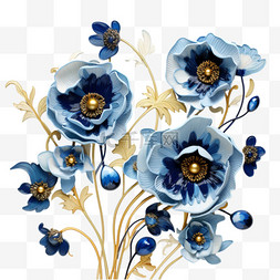 纹理蓝色花朵元素立体免抠图案