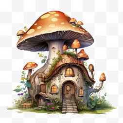 特色蘑菇树屋元素立体免抠图案