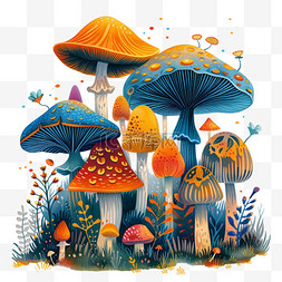 神秘森林卡通图片_春天可爱植物蘑菇卡通元素手绘