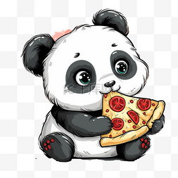 可爱熊猫元素披萨卡通手绘