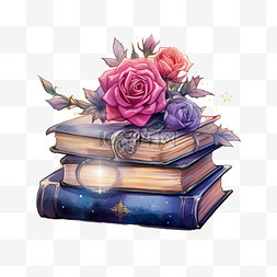 书籍合成图片_合成花朵书籍元素立体免抠图案