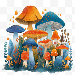 鲜艳的蘑菇图片_春天元素可爱植物蘑菇卡通手绘