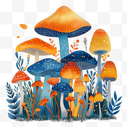 卡通蓝色蘑菇图片_手绘春天可爱植物蘑菇卡通元素