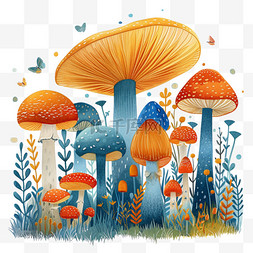 神秘森林卡通图片_元素春天可爱植物蘑菇卡通手绘