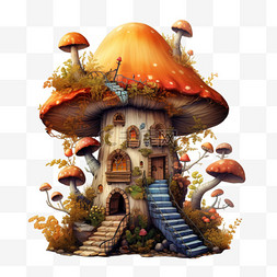 装饰蘑菇树屋元素立体免抠图案