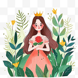 纯色简单背景图片_妇女节手绘美女植物卡通元素