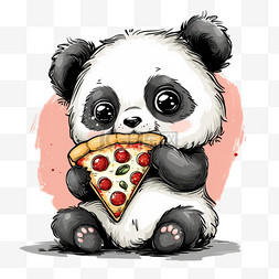 方形披萨图片_元素可爱熊猫披萨卡通手绘