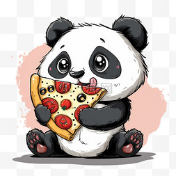 可爱风格矢量图片_可爱熊猫手绘披萨卡通元素