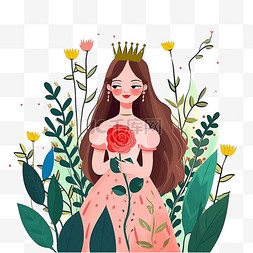 手绘简单玫瑰图片_植物妇女节美女卡通手绘元素