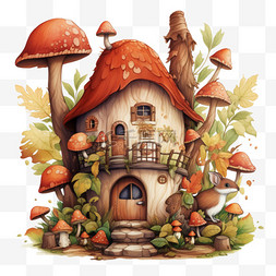 蘑菇屋免抠图片图片_卡通蘑菇树屋元素立体免抠图案