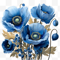 合成蓝色花朵元素立体免抠图案