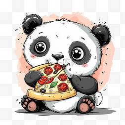 可爱熊猫卡通手绘披萨元素