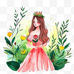 纯色简单背景图片_卡通妇女节美女植物手绘元素