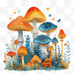 神秘森林卡通图片_可爱植物春天蘑菇卡通手绘元素