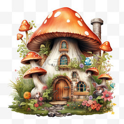 蘑菇树艺术图片_艺术蘑菇树屋元素立体免抠图案