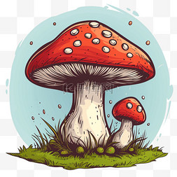 植物卡通描边图片_春天手绘植物蘑菇卡通元素