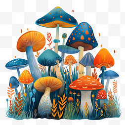 神秘森林卡通图片_春天可爱植物卡通蘑菇手绘元素