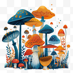 卡通蘑菇背景图片_春天可爱植物蘑菇手绘元素卡通