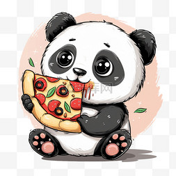 方形披萨图片_可爱熊猫手绘披萨卡通元素