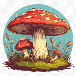 植物卡通描边图片_春天植物元素蘑菇卡通手绘