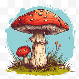 描边植物图片_植物蘑菇春天卡通手绘元素