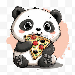 卡通可爱熊猫披萨手绘元素
