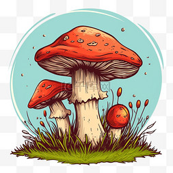 卡通蘑菇背景图片_卡通春天植物蘑菇手绘元素