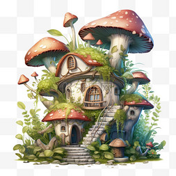 简约蘑菇树屋元素立体免抠图案