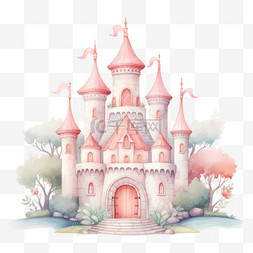 矢量粉色城堡元素立体免抠图案