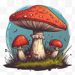 春天植物卡通蘑菇手绘元素