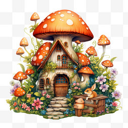 AICG蘑菇树屋元素立体免抠图案