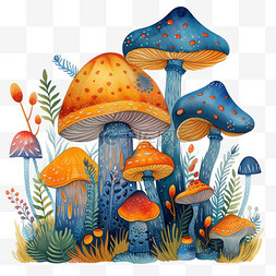 神秘森林卡通图片_春天卡通手绘可爱植物蘑菇元素