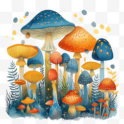 神秘森林卡通图片_春天手绘可爱植物蘑菇卡通元素