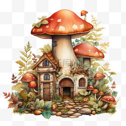 3d蘑菇树屋元素立体免抠图案