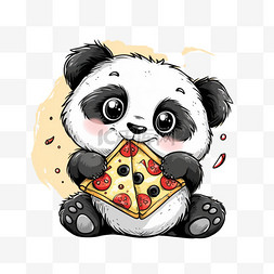 手绘可爱熊猫披萨卡通元素