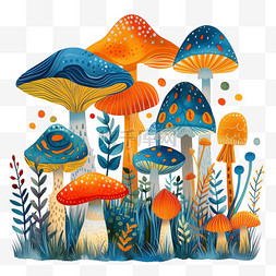可爱植物蘑菇卡通手绘元素春天