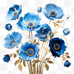 特色蓝色花朵元素立体免抠图案