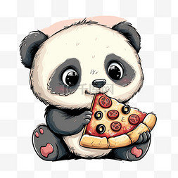 可爱熊猫卡通披萨手绘元素