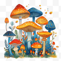 卡通手绘春天可爱植物蘑菇元素