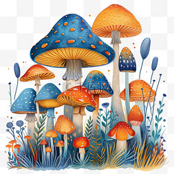 春天可爱植物卡通手绘蘑菇元素