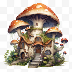 建模蘑菇树屋元素立体免抠图案