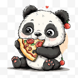 吃披萨图片_可爱熊猫披萨卡通元素手绘