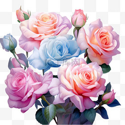 立体玫瑰造型图片_造型彩色玫瑰元素立体免抠图案