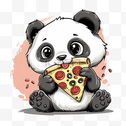 可爱熊猫披萨卡通手绘元素