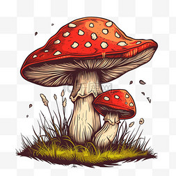 植物卡通描边图片_春天植物蘑菇卡通元素手绘