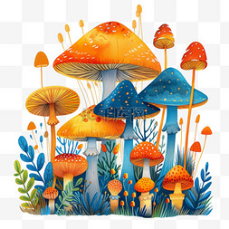 春天可爱植物蘑菇手绘卡通元素