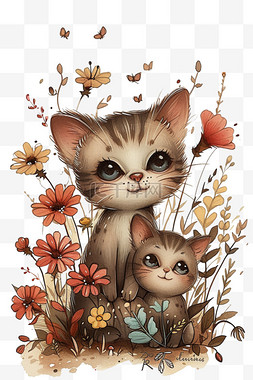 可爱小猫卡通手绘春天免抠元素