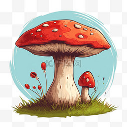 植物卡通描边图片_植物蘑菇卡通手绘春天元素